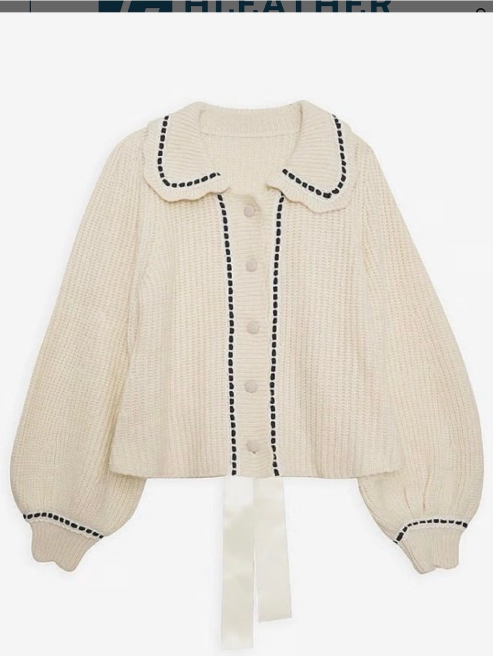 HYFVE Cream Button-Front Knit Cardigan with Black Trim